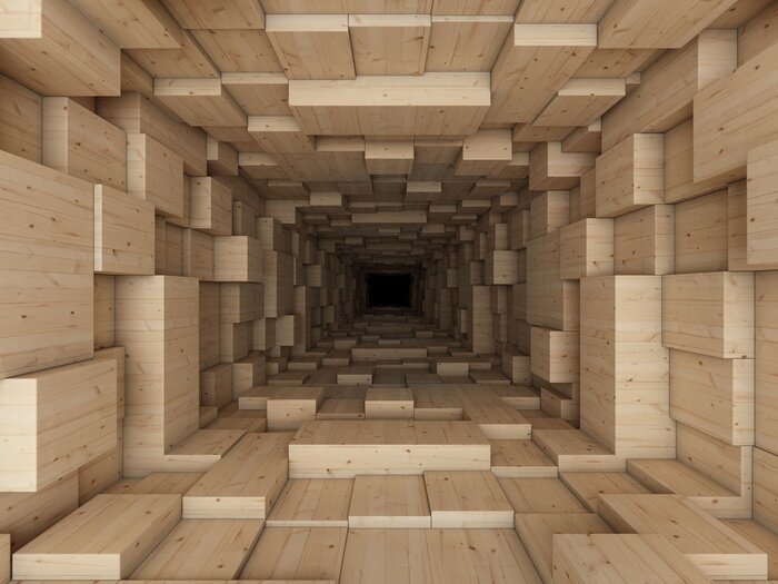 Bild 3D-Tunnel aus holzähnlichen Blöcken