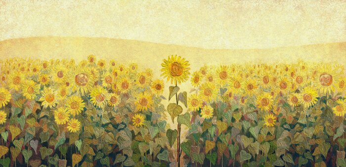 Bild A field of sunflowers. Oil painting texture.