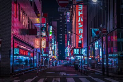 A night of the neon street at the downtown in Shinjuku Tokyo wide shot