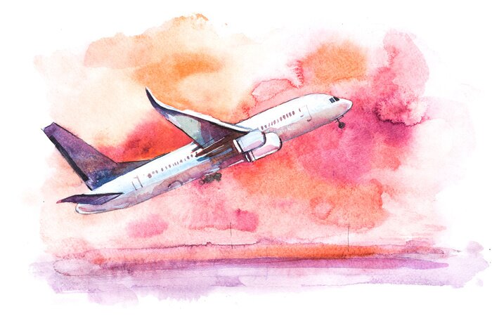 Bild Abfliegendes Flugzeug auf rosa Hintergrund