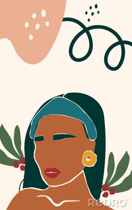 Bild Abstarct female portrait. Woman silhouette. Paper cut mosaic style. Modern hand drawn vector illustration. Flat design. Social media background. SmartPhone wallpaper