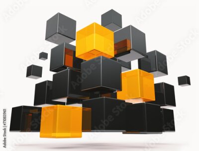 Abstract architectural 3D of reflective cubes