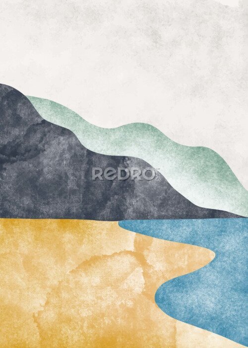 Bild Abstract contemporary aesthetic background with mountain landscape. Boho wall decor. Minimalist design. vector background illustration.