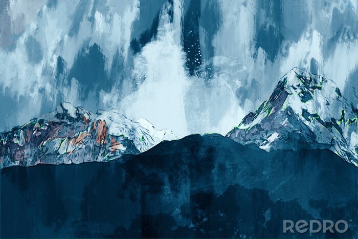 Bild Abstract painting of mountains in cool tone , Digital painting