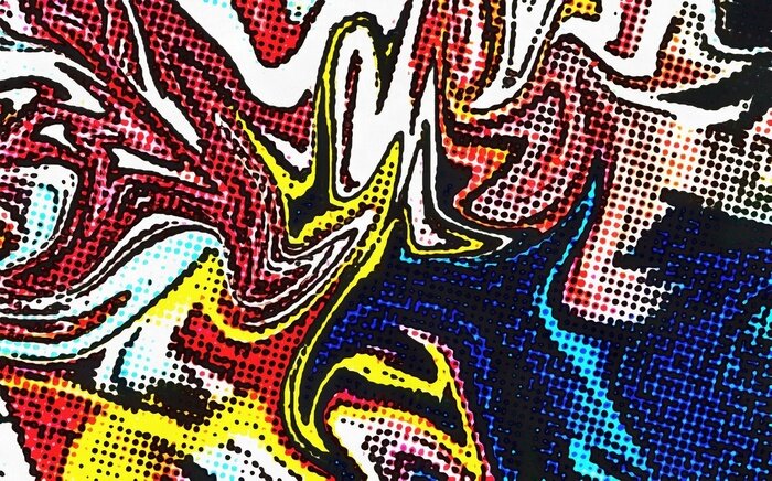 Bild Abstract pop dots comic effect texture background. Swirl colorful pattern