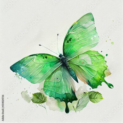 Bild Abstract watercolor green butterfly. Digital . AI