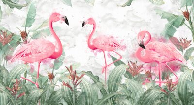 Abstrakte Flamingos zwischen den Blättern