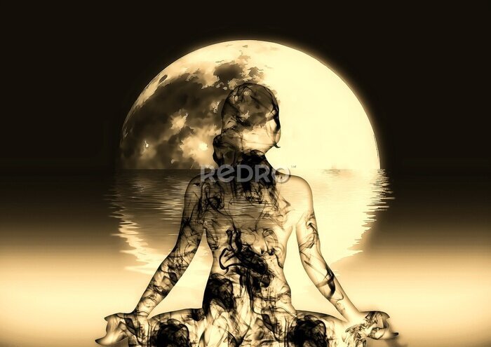 Bild Abstrakte Frau meditiert im Mondlicht