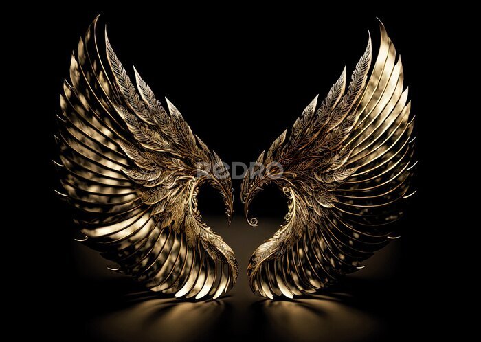 Bild Abstrakte goldene Flügel auf schwarzem Hintergrund