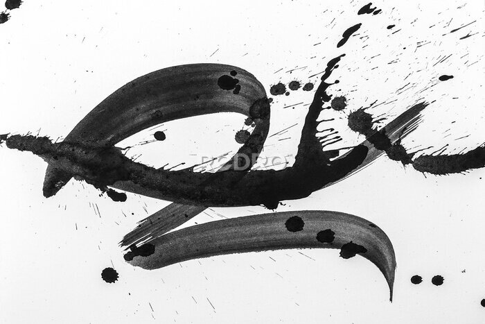 Bild Abstrakte Pinselstriche und Spritzer von Farbe auf weißem Papier. Aquarelltextur für kreative Tapeten- oder Designkunstarbeit, Schwarz-Weiß-Farben.