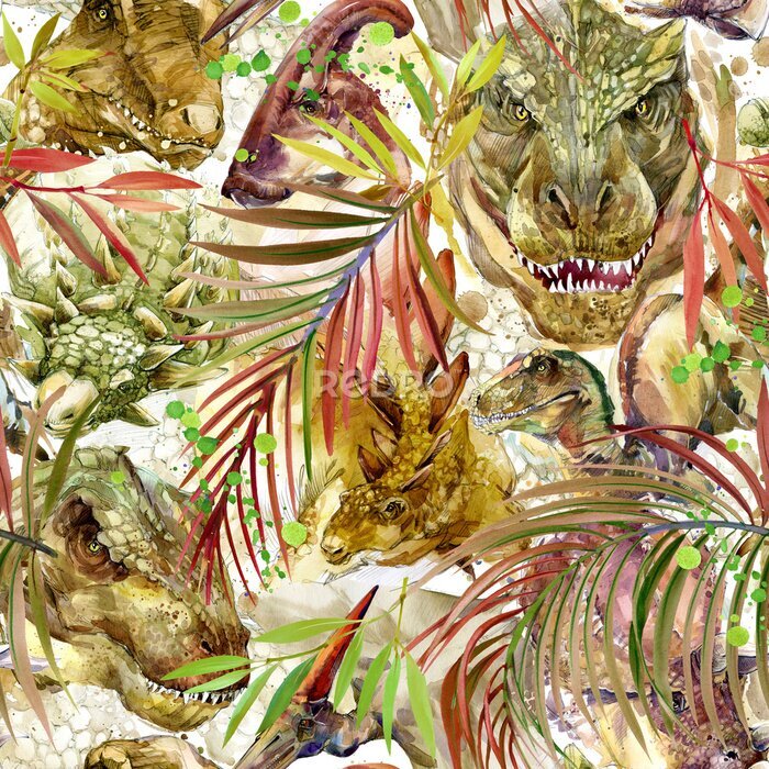 Bild Abstraktes Muster mit Dinosauriern inmitten von Blättern