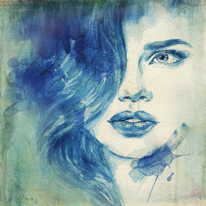 Bild Abstraktion blaue Aquarellfarbe