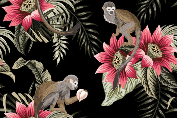 Bild Affen auf Lotosblumen