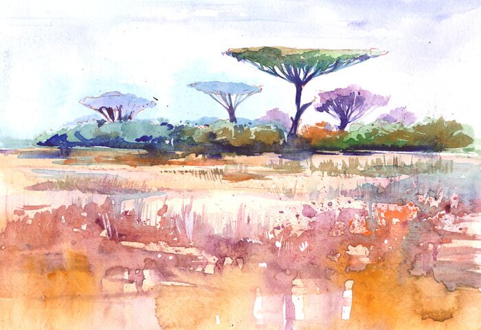 Bild African landscape. Savana. Watercolor illustration
