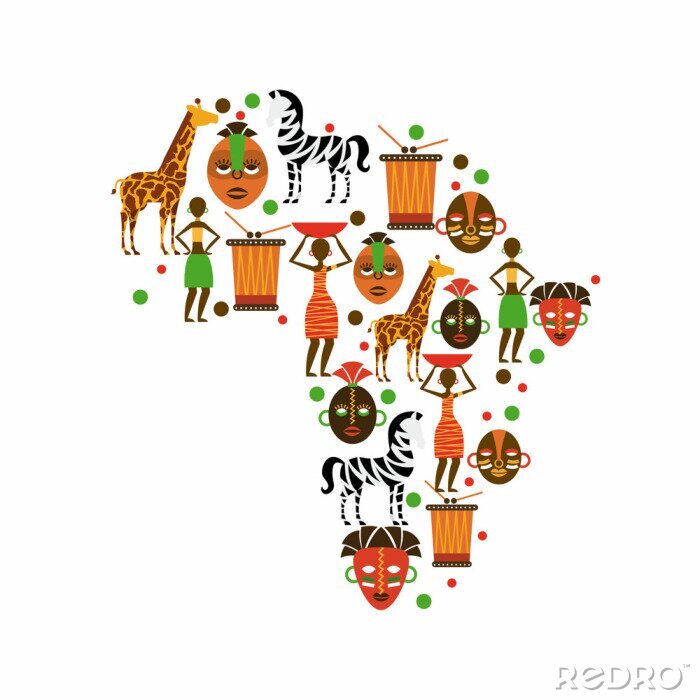 Bild Afrikanische Motive auf weißem Hintergrund