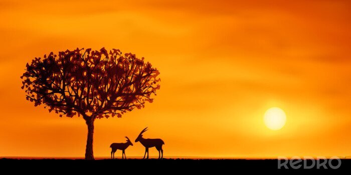 Bild Afrikanischer Baum und Antilopen