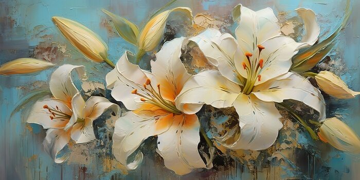 Bild AI Generated. AI Generative. Beautiful botanic lily flower oil paint illustration. Aesthetics floral inspirational tenderness illustration. Graphic Art
