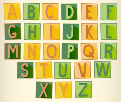 Alphabet Buchstaben auf grünem und orangefarbenem Hintergrund