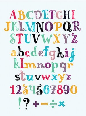 Alphabet und Zahlen mit dekorativen Punkten
