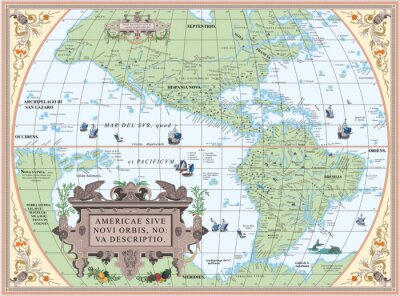 Alte Karte von Nord- und Südamerika