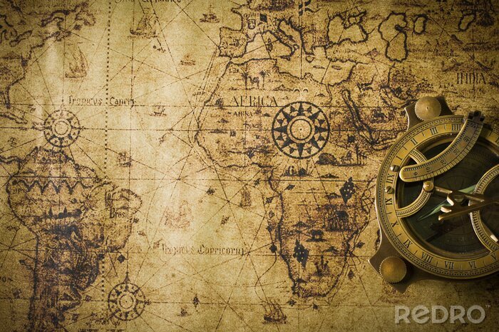 Bild Alte Weltkarte mit Kompass