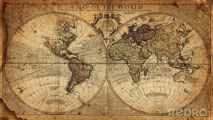 Bild Alte Weltkarte unterteilt in Hemisphären