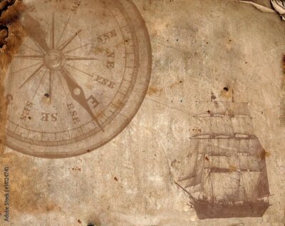 Bild Alter Hintergrund mit Kompass und Segelschiff