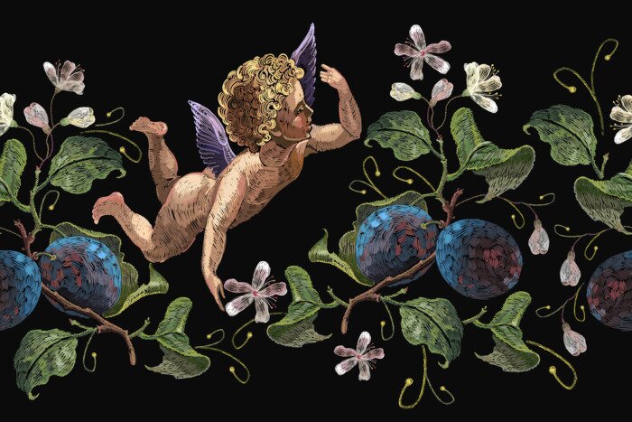 Bild Amor inmitten der Vegetation schwebend