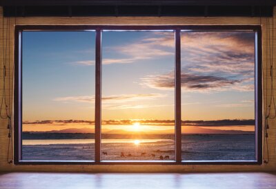 Bild Ansicht des Sonnenuntergangs aus dem Fenster
