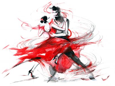 Aquarell eines Tango tanzenden Paares