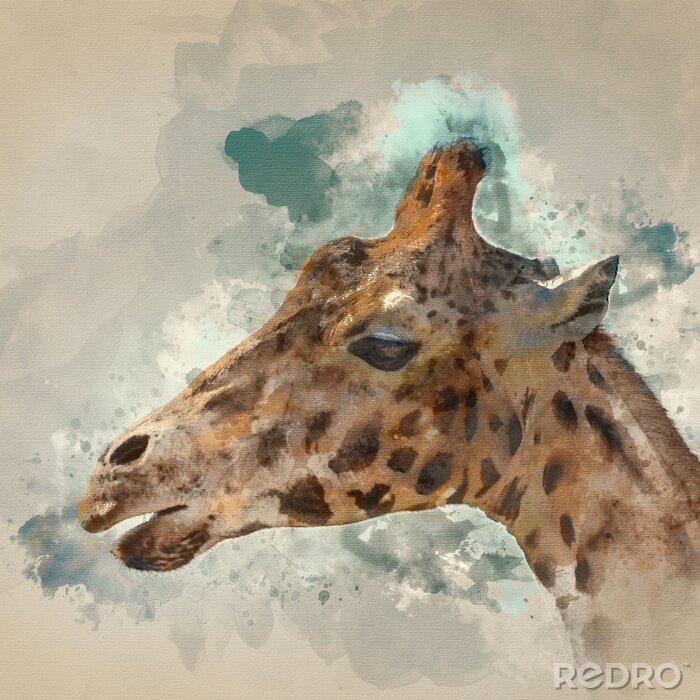 Bild Aquarell-Giraffe auf blauem Hintergrund
