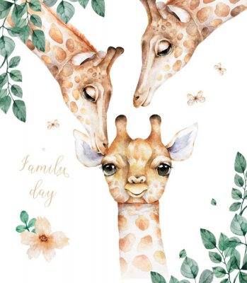 Bild Aquarell-Giraffe und Blätter