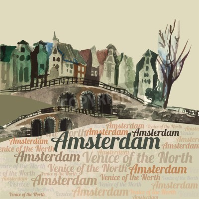 Bild Aquarell-Illustration mit Amsterdam