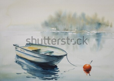 Bild Aquarell-Landschaft mit Boot