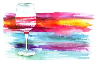 Bild Aquarell mit einem Glas Wein