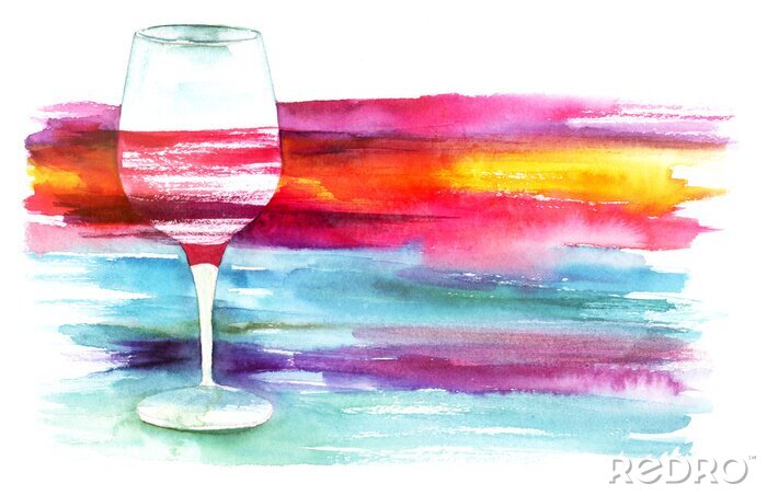 Bild Aquarell mit einem Glas Wein