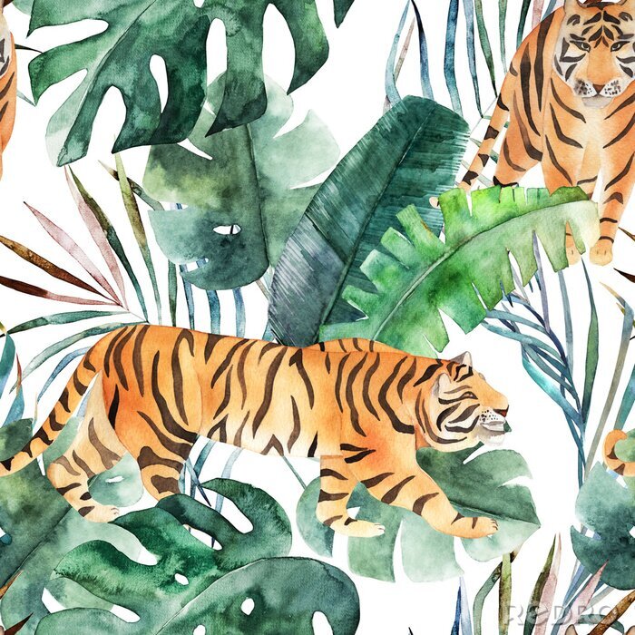 Bild Aquarell mit Tiger und Dschungel
