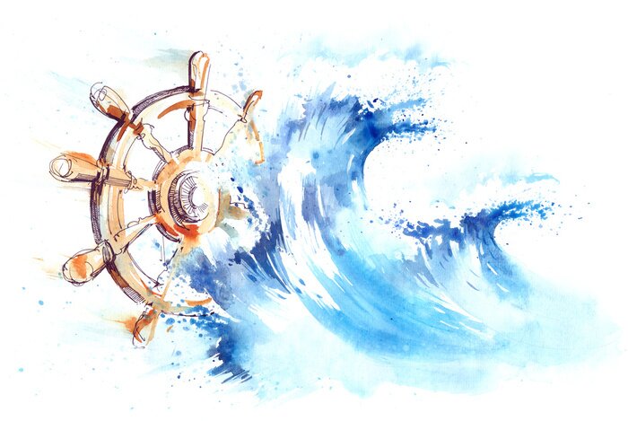 Bild Aquarell mit Wellen und Steuerruder