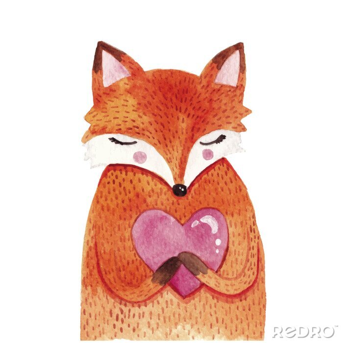 Bild Aquarell niedlichen Fuchs mit Herz