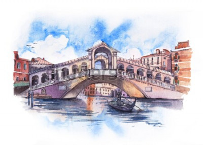 Bild Aquarell Rialtobrücke in Venedig