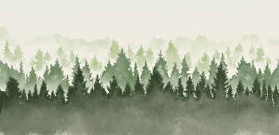 Aquarell-Wald im Nebel