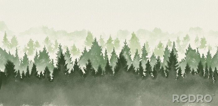 Bild Aquarell-Wald im Nebel