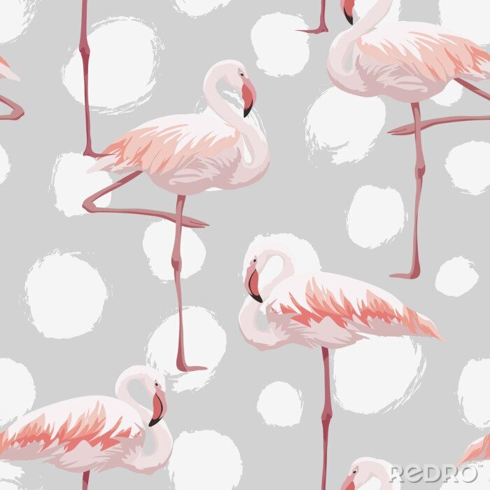 Bild Aquarellmuster mit Flamingos auf gepunktetem Hintergrund