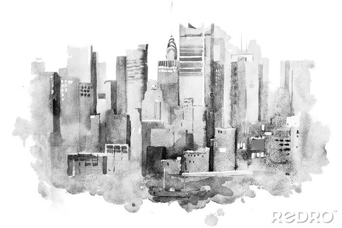 Bild Aquarellzeichnung des New Yorker Stadtbildes, USA. Manhattan Aquarellmalerei