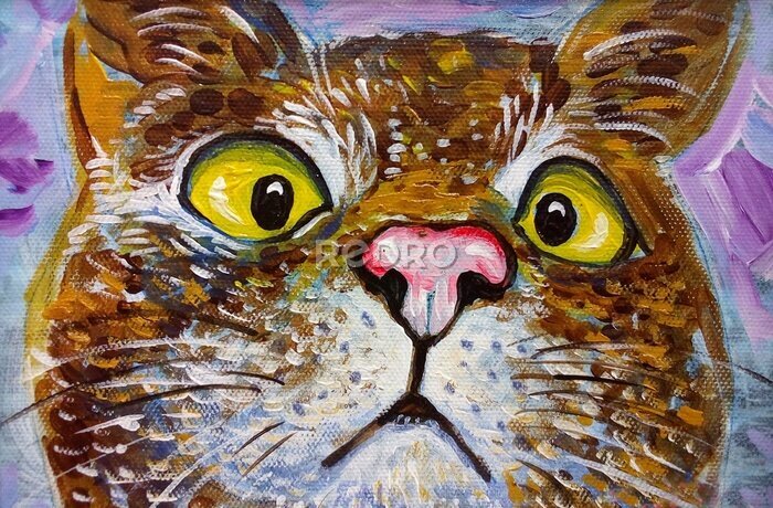 Bild Art painting Acrylic color Smiling cute cat from Thailand