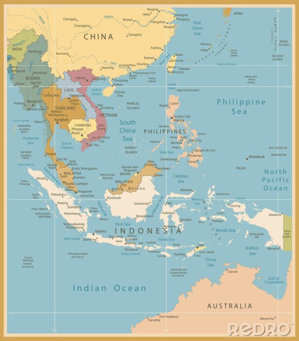 Bild Asiatische Länder auf der alten Karte