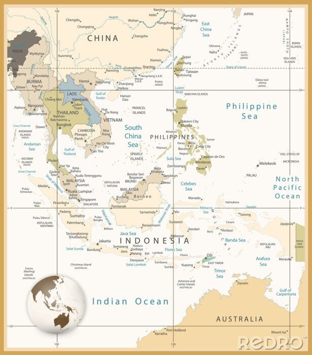 Bild Asien Karte auf Retro-Illustration