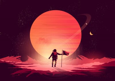 Astronaut mit rotem Planeten im Hintergrund