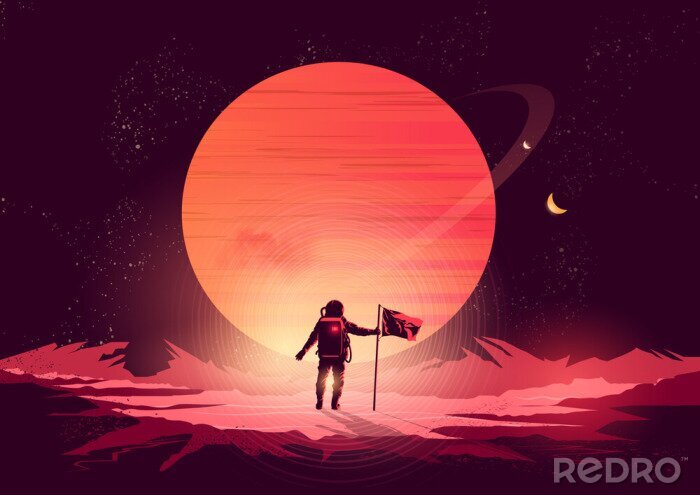 Bild Astronaut mit rotem Planeten im Hintergrund