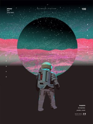 Astronaut vor dem Hintergrund eines rosa-blauen Planeten
